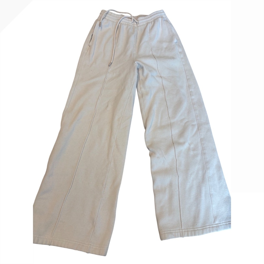 Victoria's Secret PINK Wide Leg Sweatpants Cream Off White Seam Front Small